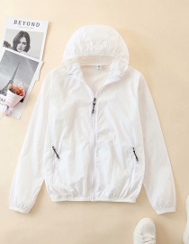 Fashion White Hooded Zipper Thin Coat