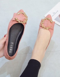 Fashion Pink Flat Pointed Toe Round Buckle Shoes