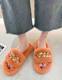 Fashion Orange Plush Chain Open-toed Slippers