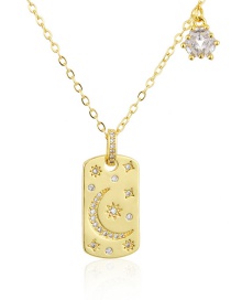 Fashion Gold Copper Inlaid Zirconium Star And Moon Tag Necklace
