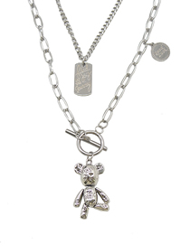 Fashion Silver Alloy Bear Ot Buckle Tag Double Necklace