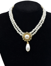 Fashion White Alloy Diamond Double Pearl Necklace