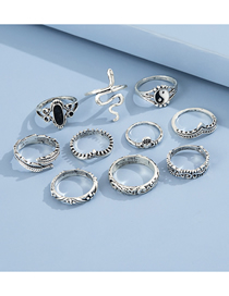 Fashion Silver Alloy Snake-shaped Gossip Feather Ring Set