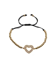 Fashion Cb00275cx+copper Bead Black Rope Copper Inlaid Zirconium Peach Heart Bracelet