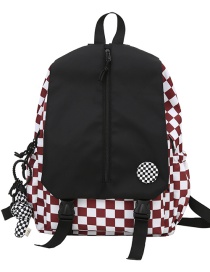 Fashion Red Checkerboard Stitching Nylon Large Capacity Backpack