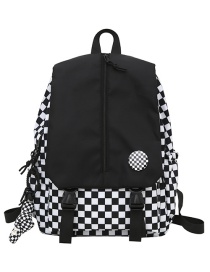 Fashion Black Checkerboard Stitching Nylon Large Capacity Backpack
