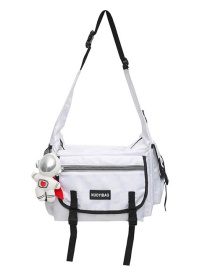 Fashion Plaid White + Astronaut Pendant Large-capacity Functional Tooling Messenger Bag
