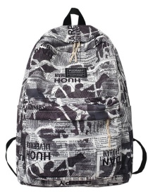 Fashion Newspaper Black Nylon Print Large Capacity Backpack