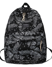 Fashion Cashew Flower Black Nylon Print Large Capacity Backpack