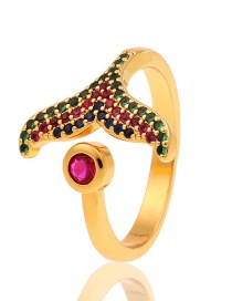 Fashion Color Zirconium Copper Inlaid Zirconium Fishtail Open Ring