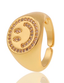 Fashion Gold Bronze Diamond Smiley Ring