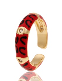 Fashion Red Copper Inlaid Zirconium Oil Drop Pattern U-shaped Ring