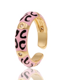 Fashion Pink Copper Inlaid Zirconium Oil Drop Pattern U-shaped Ring