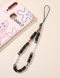 Fashion Black Soft Pottery Letter Wooden Beads Crystal Eye Phone Chain