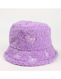 Fashion Lavender Lamb Plush Butterfly Embroidery Fisherman Hat