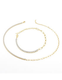 Fashion Suit Stainless Steel Diamond Tennis Chain Necklace Bracelet Set