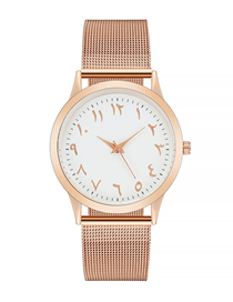 Fashion Rose Gold White Noodles Alloy Mars Text Band Watch