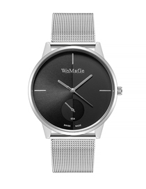 Fashion Silver With Black Face Alloy Geometric Mesh Strap Watch