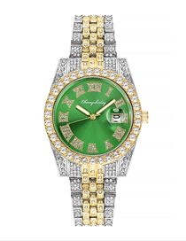 Fashion Green Geometric Watch With Titanium Steel Diamond Strap