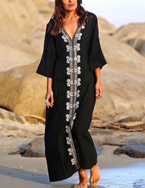 Fashion Black Rayon Embroidered Swimsuit Blouse