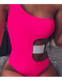 Fashion Rose Red Solid Color Buckle One-shoulder Swimsuit