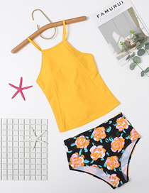 Fashion Yellow Printed Split Swimsuit