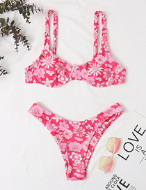 Fashion Pink Printed Split Swimsuit