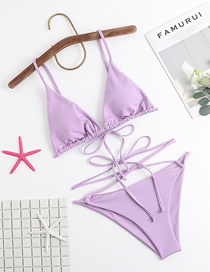 Fashion Purple Halter Lace Split Swimsuit