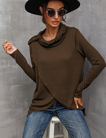 Fashion Coffee Pleated Crew Neck Knitted Sweater