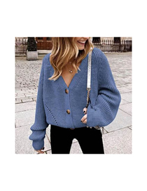 Fashion Blue V-neck Button Knit Cardigan