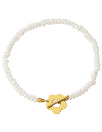 Fashion White Titanium Steel Pearl Beaded Flower Ot Buckle Bracelet
