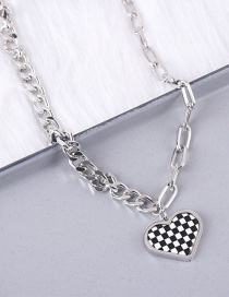 Fashion Silver Titanium Steel Checkerboard Heart Necklace