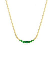 Fashion Golden Green Diamond Titanium Steel Geometric Square Diamond Necklace