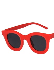 Fashion Red And Grey Tablets Concave Round Frame Sunglasses