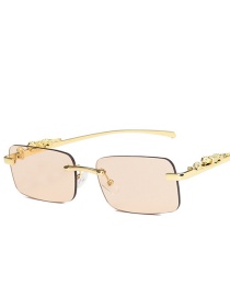 Fashion Transparent Tea Cheetah Frameless Square Sunglasses