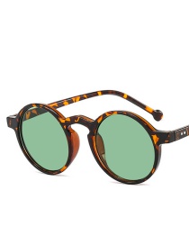 Fashion Leopard Dark Green Round Studded Sunglasses
