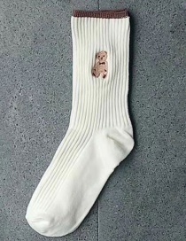Fashion Off White Cartoon Bear Embroidered Tube Socks