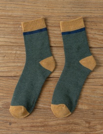 Fashion Dark Green Color Block Cotton Socks