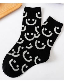 Fashion Black Full Body Smiley Smiley Embroidered Cotton Tube Socks