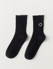 Fashion Black Vertical Stripes Smiley Face Embroidery Cartoon Socks