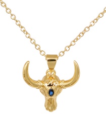 Fashion Gold Copper Inlaid Zirconium Bull Head Necklace