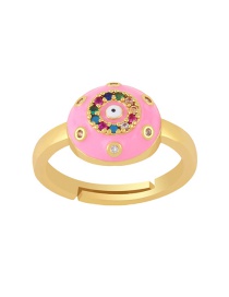 Fashion Pink Copper Inlaid Zirconium Drip Oil Eye Ring