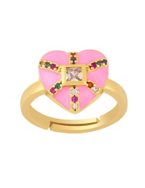 Fashion Pink Copper Inlaid Zirconium Drop Nectarine Heart Ring