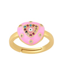 Fashion Pink Copper Inlaid Zirconium Drip Oil Geometric Eye Ring