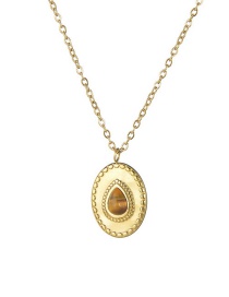 Fashion Gold Titanium Steel Oval Water Drop Pine Necklace