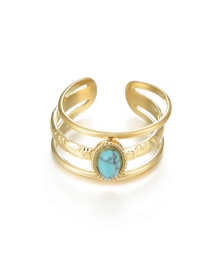 Fashion Gold Titanium Steel Inlaid Blue Open Ring