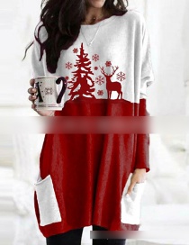 Fashion Elk Red Christmas Print Pullover Dress