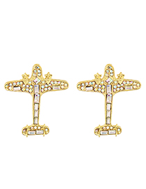 Fashion Gold Alloy Diamond Earrings For Aircraft