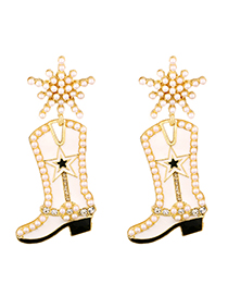Fashion Gold Alloy Diamond Pearl Snowflake Shoes Stud Earrings