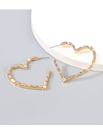 Fashion Gold Alloy Diamond Notched Heart Earrings